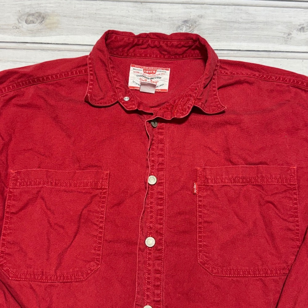 Levi's Button Down Shirt Mens XL Red Vintage 90s Cotton Workwear 55500-1381 - Picture 2 of 6
